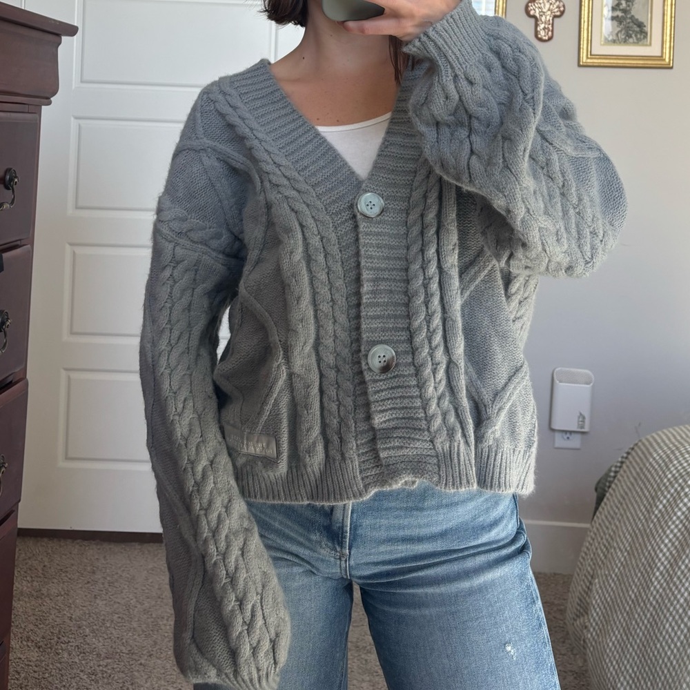 The Tortured Poets Department Gray Cable Knit Cardigan